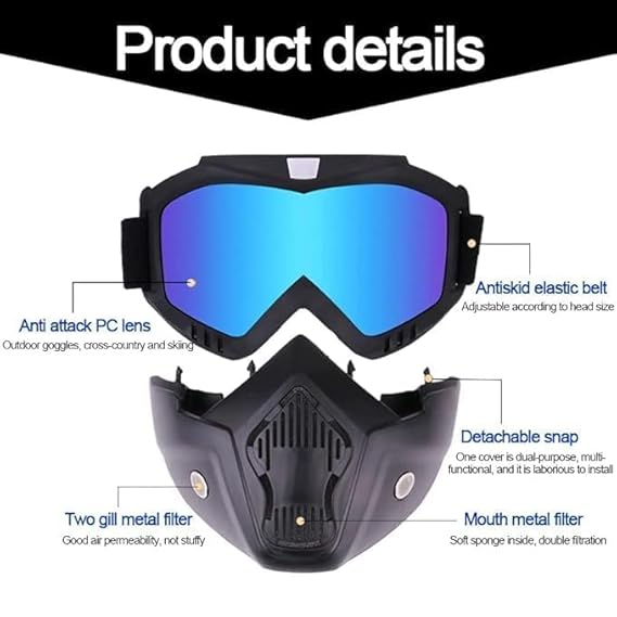 MYHOMESWORLD Motorcycle Goggle mask Anti Scratch UV Protective Face Mask, Bike Riding Goggles Mask With Detachable Face Mask, Adjustable Elastic Strap Goggles Mask For Helmet - Rainbow Visor