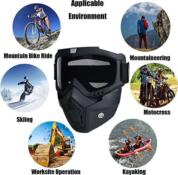 MYHOMESWORLDGoggle Mask Anti Scratch UV Protective Open Face & Eyewear Windproof Dirt Shield Adjustable Strap Soft Foam Padded Detachable for Cycling Bike Off Road Racing Riding Unisex (Black)