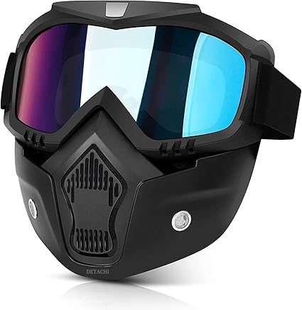 MYHOMESWORLD Motorcycle Goggle mask Anti Scratch UV Protective Face Mask, Bike Riding Goggles Mask With Detachable Face Mask, Adjustable Elastic Strap Goggles Mask For Helmet - Rainbow Visor