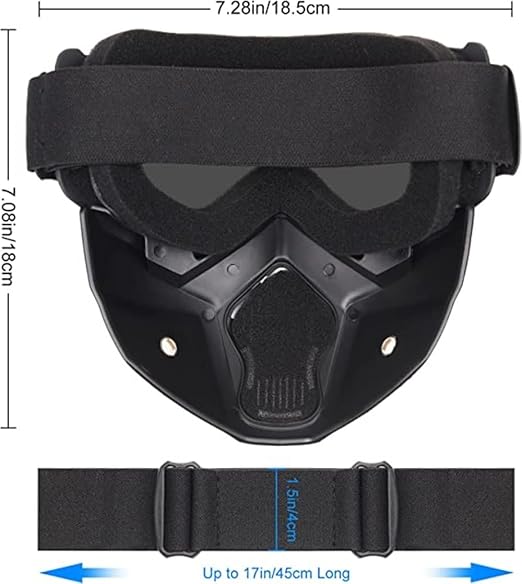 MYHOMESWORLDGoggle Mask Anti Scratch UV Protective Open Face & Eyewear Windproof Dirt Shield Adjustable Strap Soft Foam Padded Detachable for Cycling Bike Off Road Racing Riding Unisex (Black)