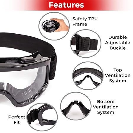 MYHOMESWORLD Adult Motorbike Motocross ATV/Dirt Bike Racing Transparent Goggles with Adjustable Strap - BLACK