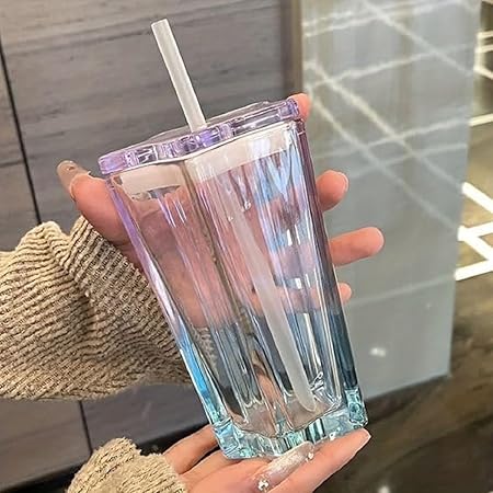 MYHOMESWORLD Sipper Star Shape Mug 400ML.Sky Blue Creative 400ml Five-Pointed Star with Lid Glass Student Household Straw Star Water Glass Multi Color