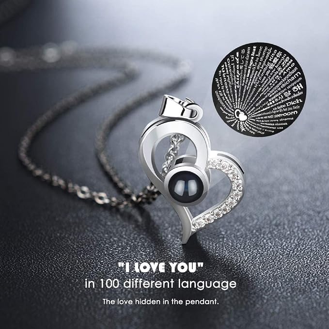 Preserved Rose with Heart Love You Necklace in 100 Languages Gift Set