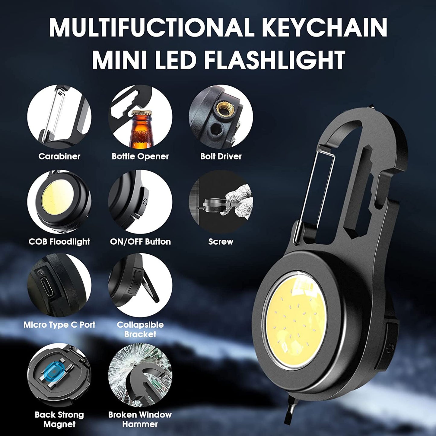 Mini LED Emergency Light: 500 Lumens - Waterproof & Rechargeable - 4 Modes - Magnetic Torch