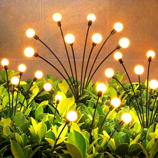 Firefly Starburst Solar Lights: 8 LEDs, Flash Mode, Warm Glow | Waterproof Outdoor Decor for Pots, Garden | 2-Pack