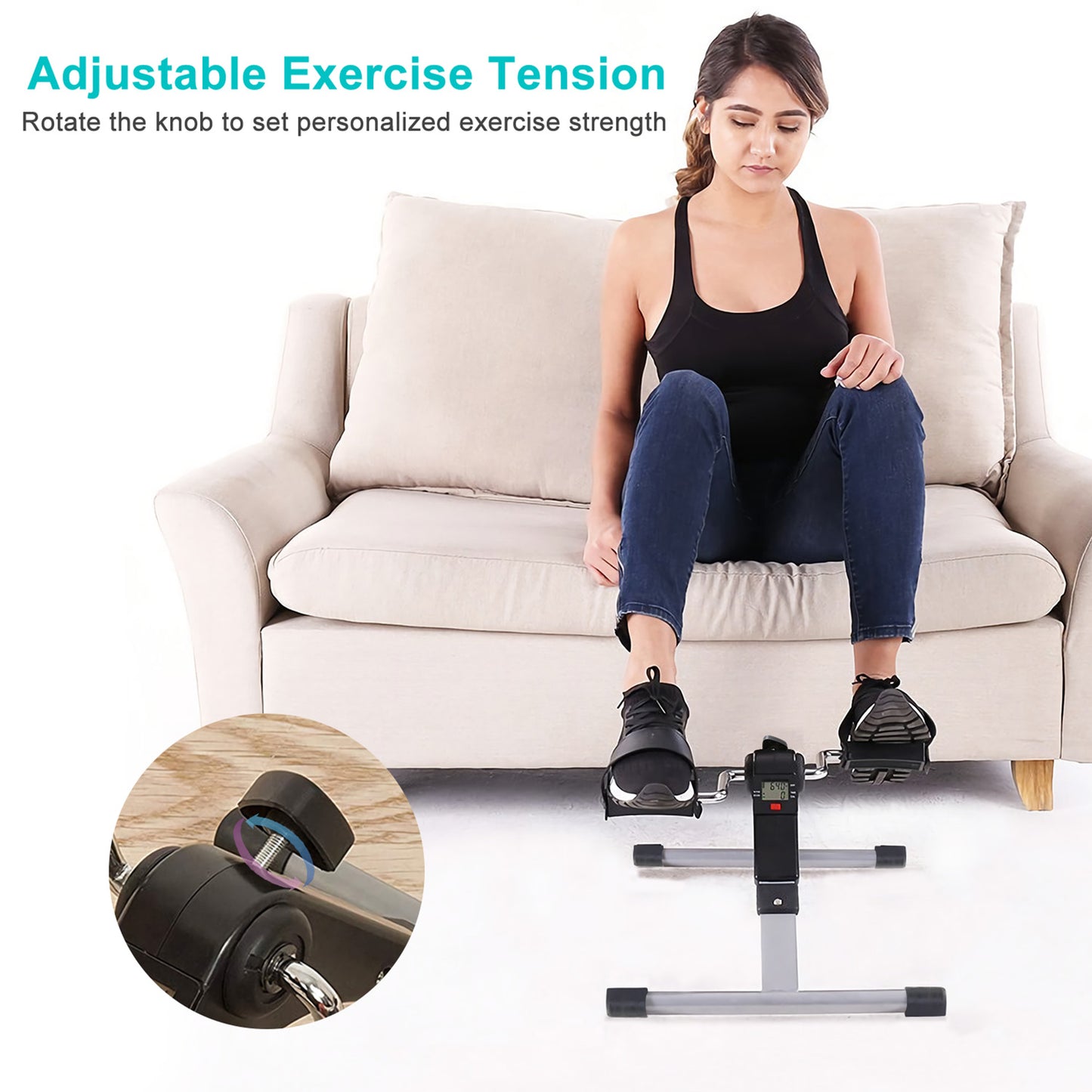 Mini Bike Digital Pedal Exerciser | Home Exercise Equipment | Mini Cycle for Home Workout with Fixing Strap, Adjustable Resistance & LCD Display for Light Exercise & Physiotherapy at Home