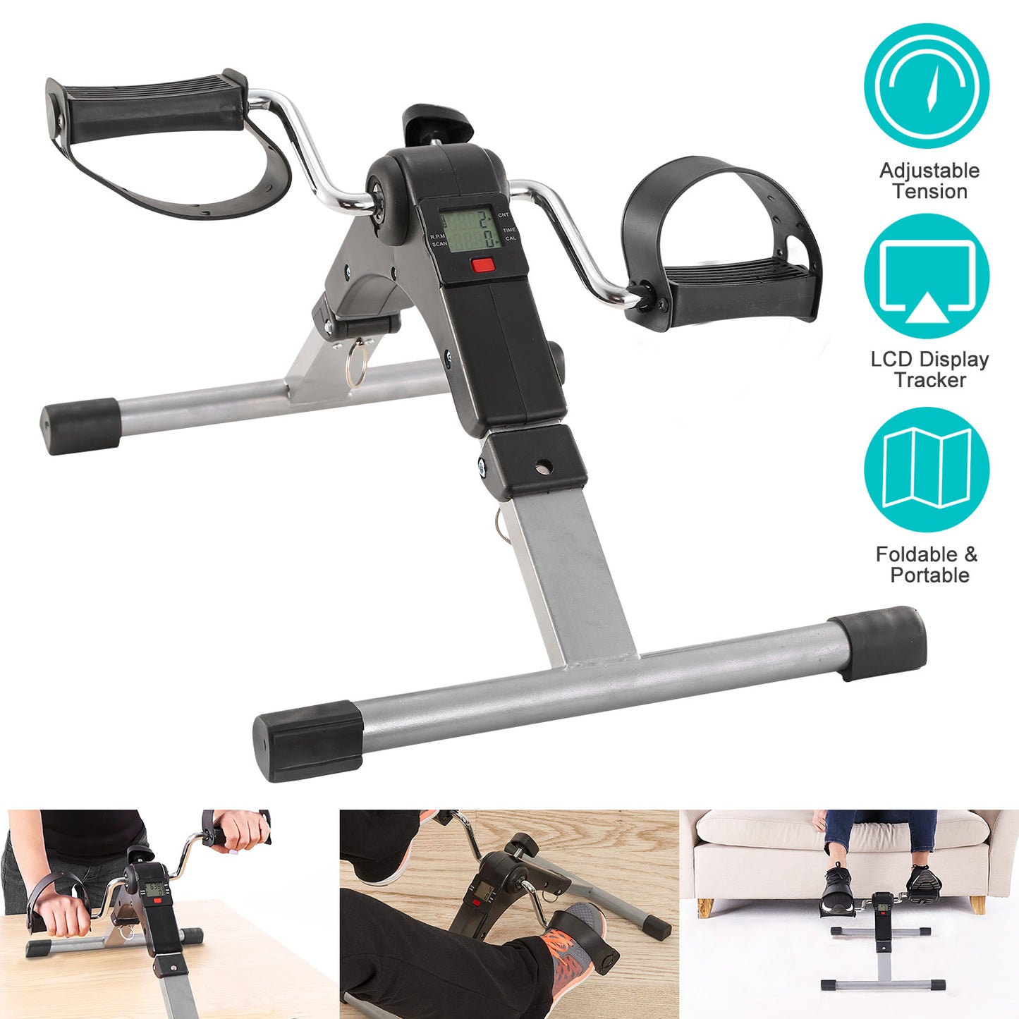 Mini Bike Digital Pedal Exerciser | Home Exercise Equipment | Mini Cycle for Home Workout with Fixing Strap, Adjustable Resistance & LCD Display for Light Exercise & Physiotherapy at Home