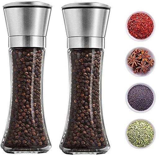 Pepper Grinder with Adjustable Coarseness Stainless Steel Traditional Glass (Pack of 2)