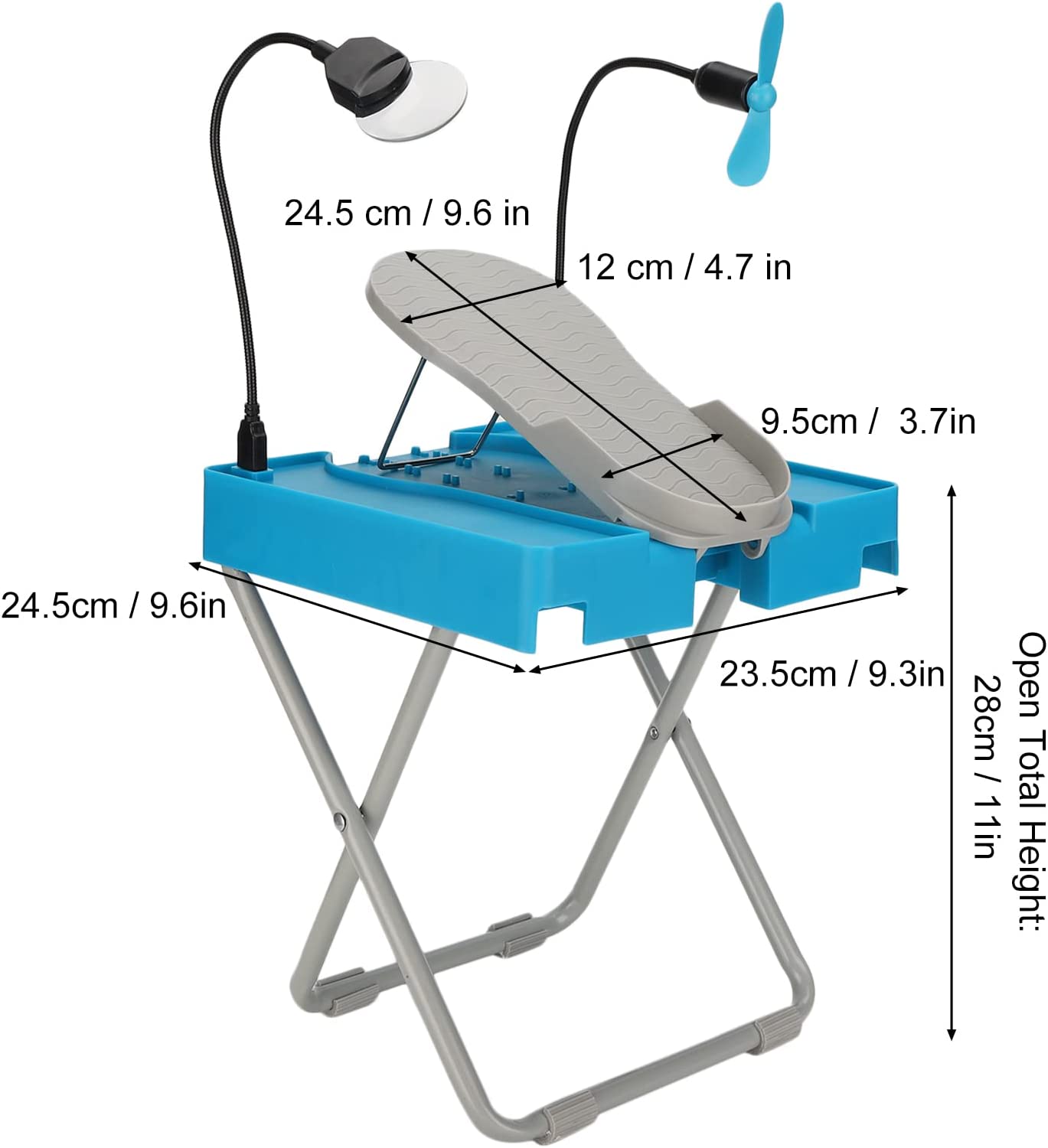 Pedicure Nail Art Nail Mending Foldable Adjustable Foot Rest Stand with Led Magnifier and Fan