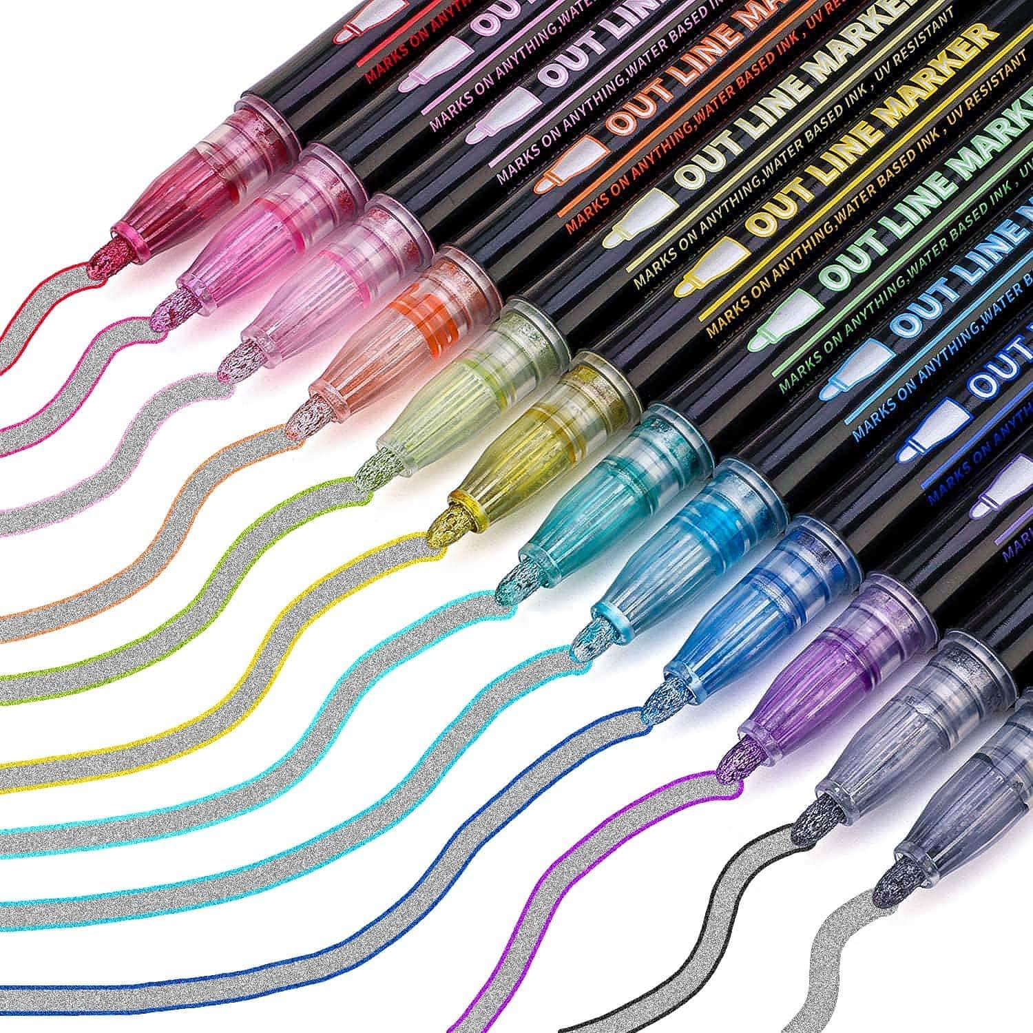 Outline Pens, Shimmer, Self Outline Metallic Pens for Greeting