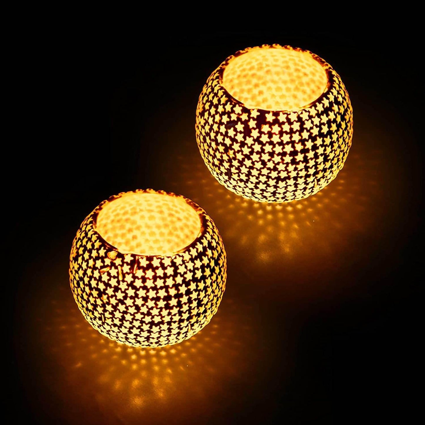 Mosaic Glass Tealight Candle Holders for Side or Center Table Dining Room Lighting Home Decoration and Gifts, Diwali Decoration, Christmas Decoration and Gifts(Glass, Pack of 2)