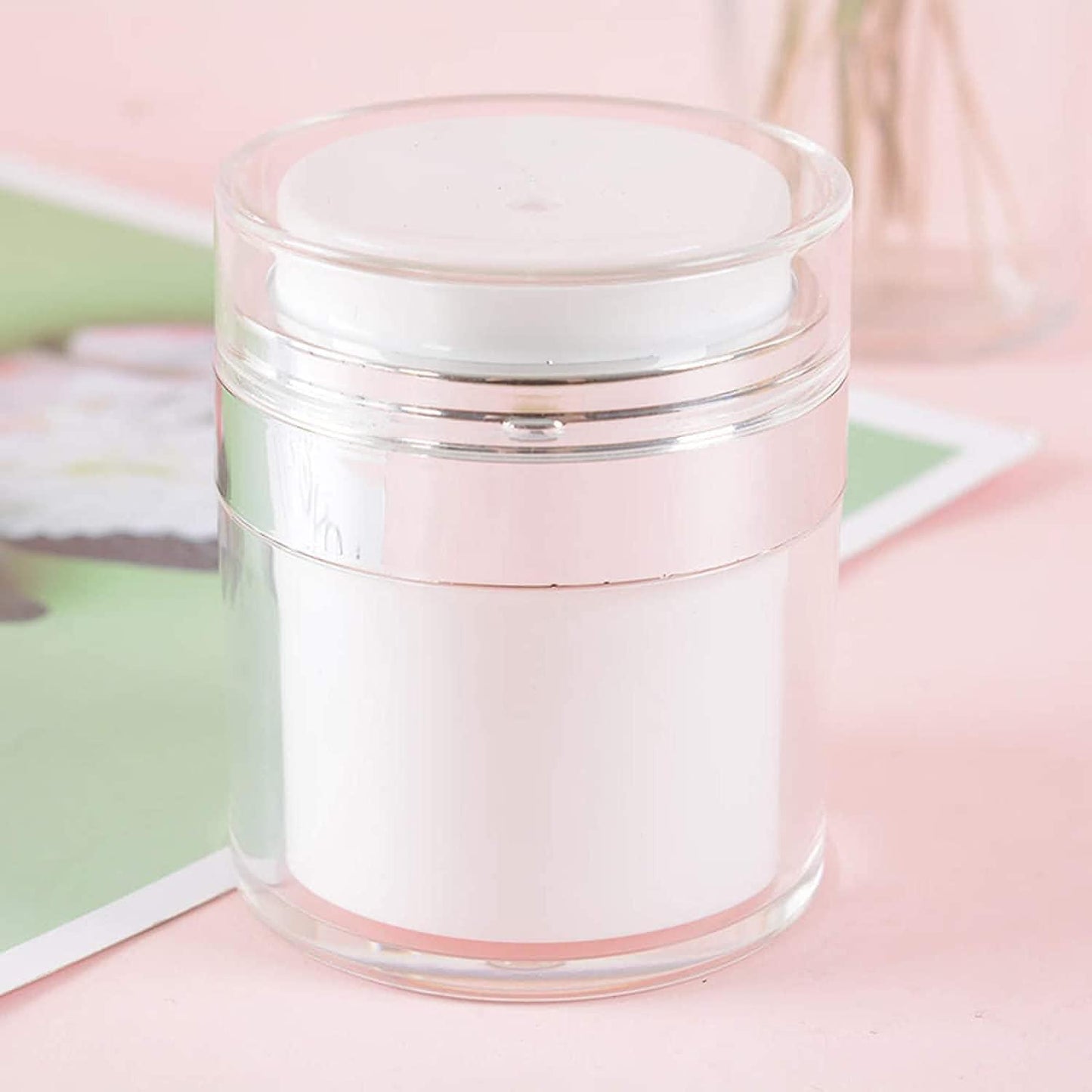 Empty Airless Cosmetic Container 50 ML Portable Refillable Travel Size Airless Pump Jar Acrylic Vacuum Hand Press Bottle Container with Pump Lotion Jar with Lid for Face Lotion Box Skincare Cream