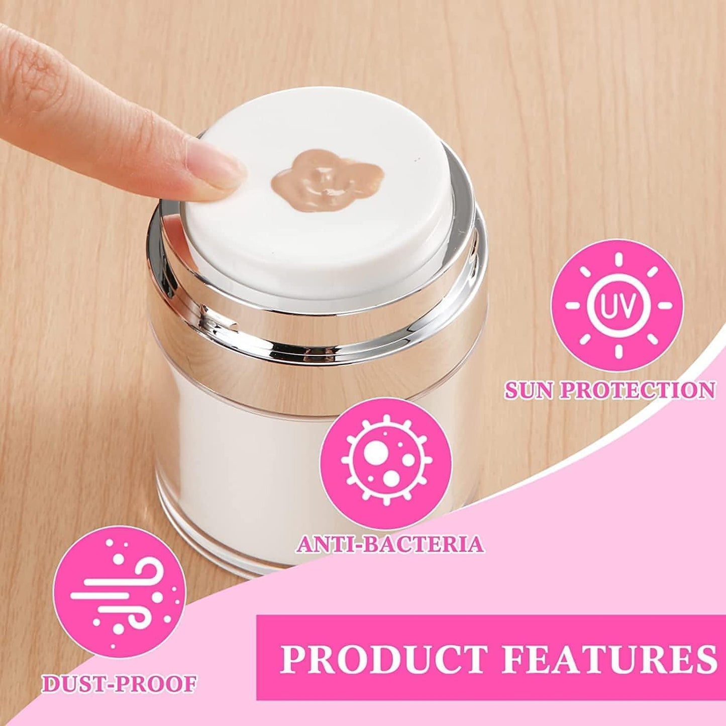 Empty Airless Cosmetic Container 50 ML Portable Refillable Travel Size Airless Pump Jar Acrylic Vacuum Hand Press Bottle Container with Pump Lotion Jar with Lid for Face Lotion Box Skincare Cream