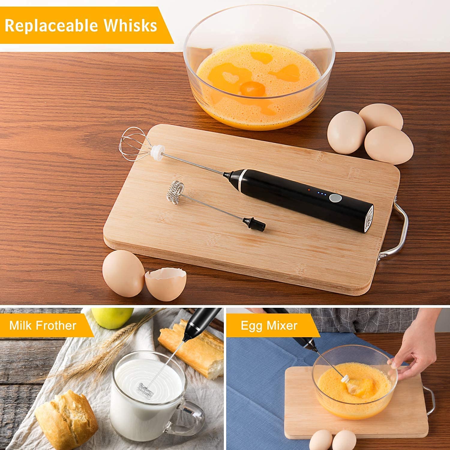 2 In 1 Electric Hand Whisk Rechargeable Milk Frother, Household USB Milk  Frother, Hand-held Electric Coffee Egg Frother