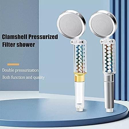 Double Turbo Propeller Shower Head Foldable High Pressure Flow with Fan