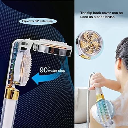 Double Turbo Propeller Shower Head Foldable High Pressure Flow with Fan