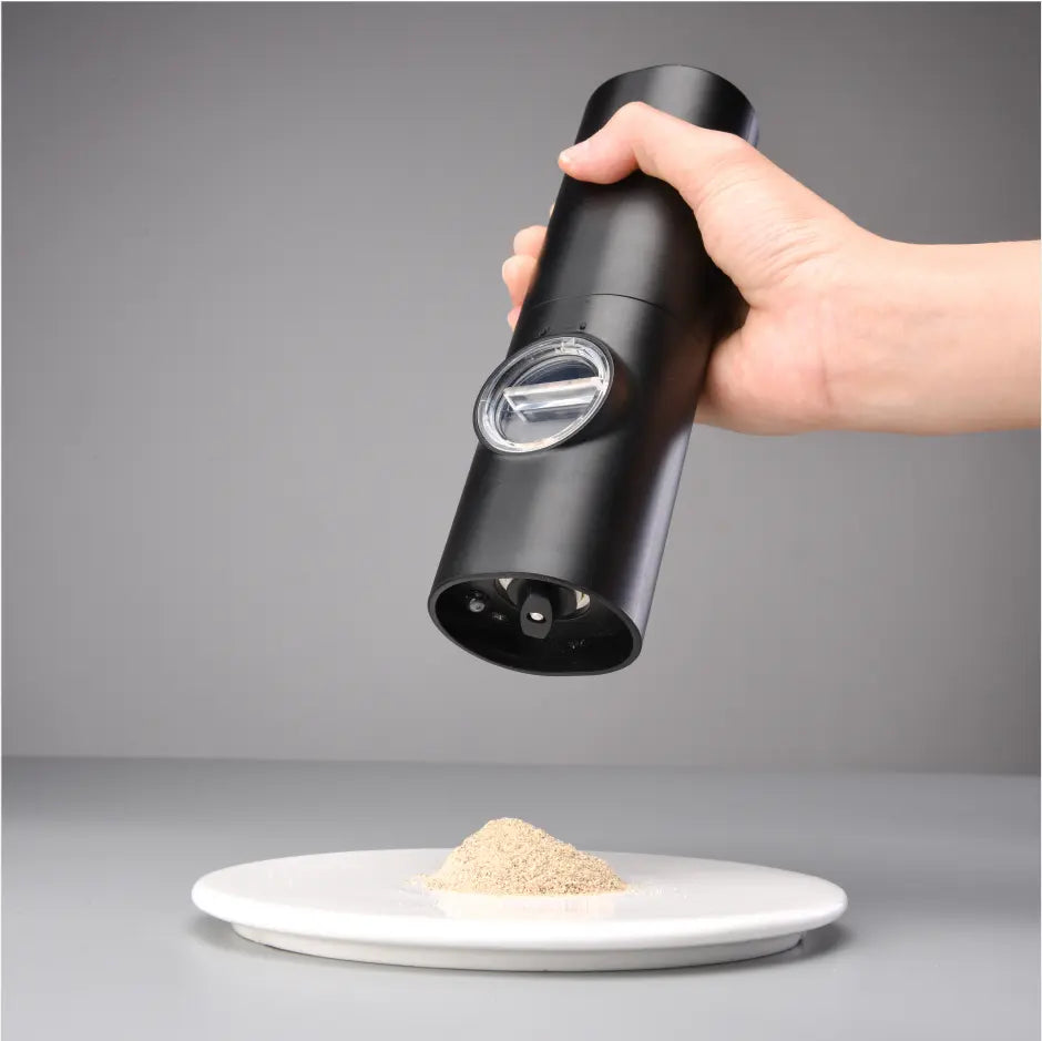 Electric Pepper Grinder Battery Operated with Automatic LED Light, Adjustable Coarseness