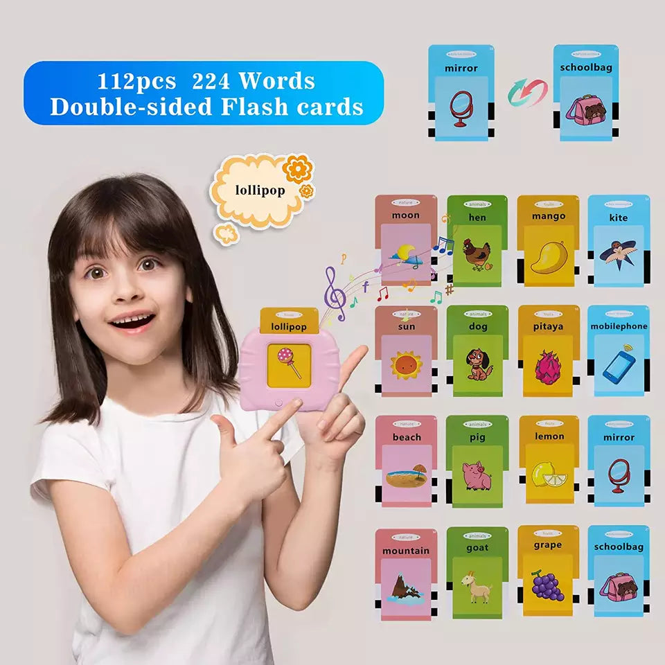 Cat Shape Talking Flash Cards Learning Game USB Charging (112 Dual Side Cards, 224 Words)