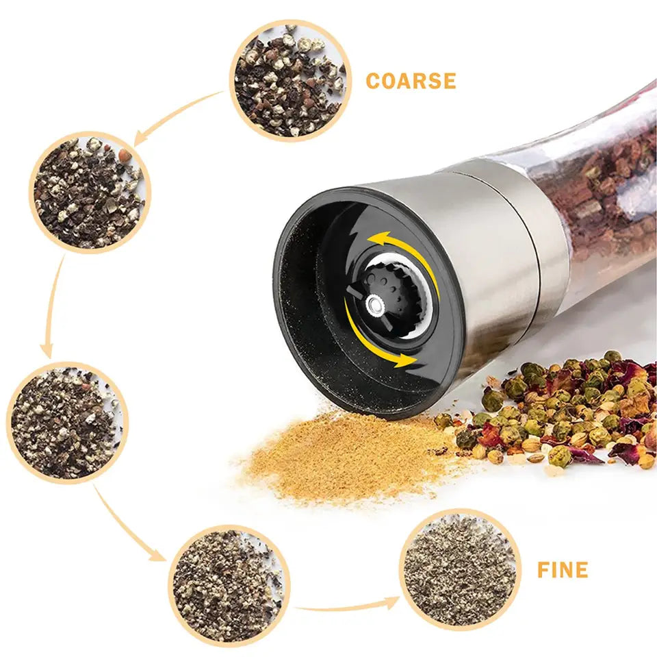 Pepper Grinder with Adjustable Coarseness Stainless Steel Traditional Glass (Pack of 2)