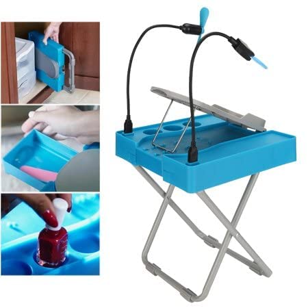 Pedicure Nail Art Nail Mending Foldable Adjustable Foot Rest Stand with Led Magnifier and Fan