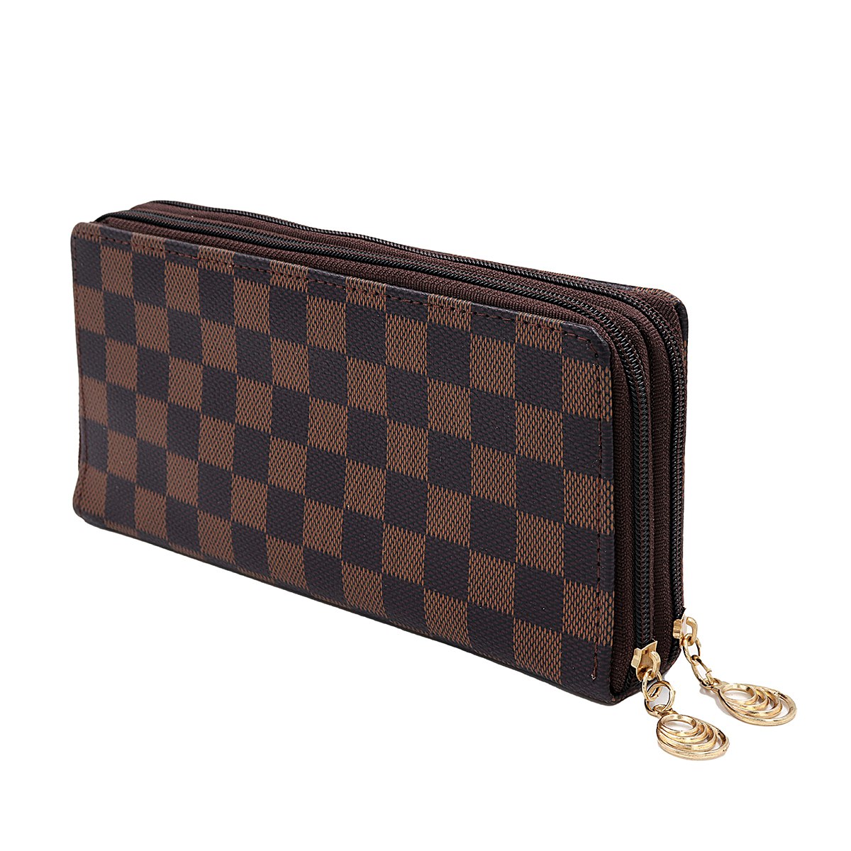 Stylish Clutch Check Premium Vintage collection PU-LEATHER with 2 Main Zipper Pockets