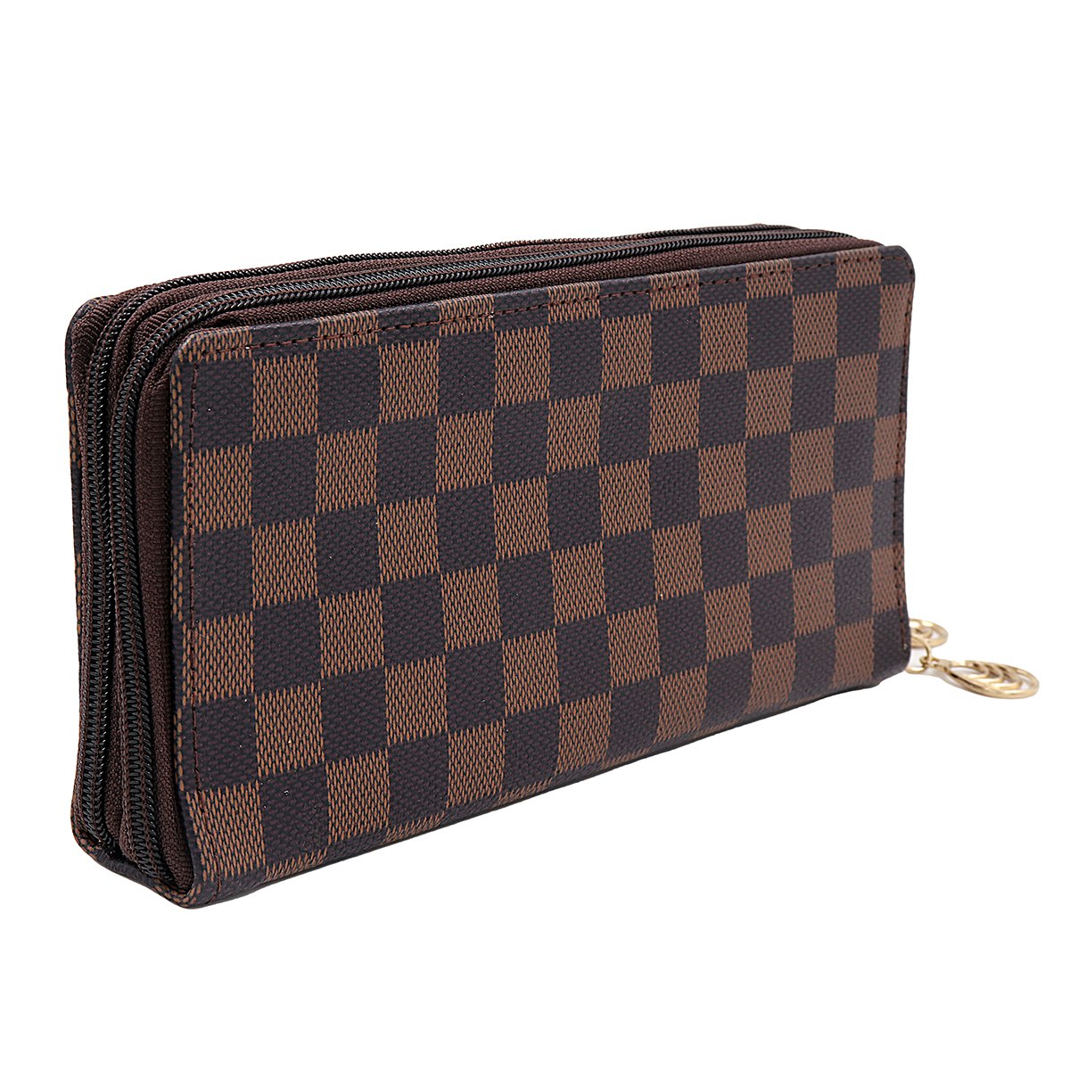 Stylish Clutch Check Premium Vintage collection PU-LEATHER with 2 Main Zipper Pockets