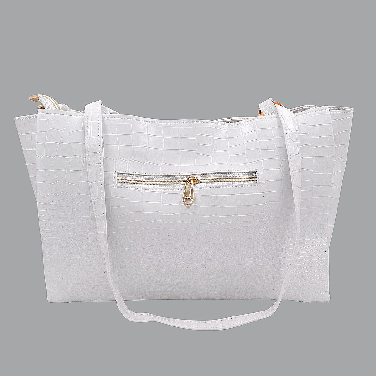 Elegant Croco PU Leather Tote Bag with Scarf, Spacious Design